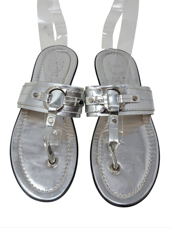 Dior Shoes - Dior Silver Metallic Logo Thong Sandals Size EU 38.5